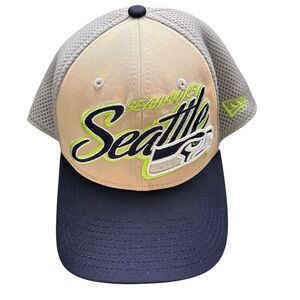 Seattle Seahawks New Era 39THIRTY Stretch Fit Hat Khaki Navy Mesh Cap M L